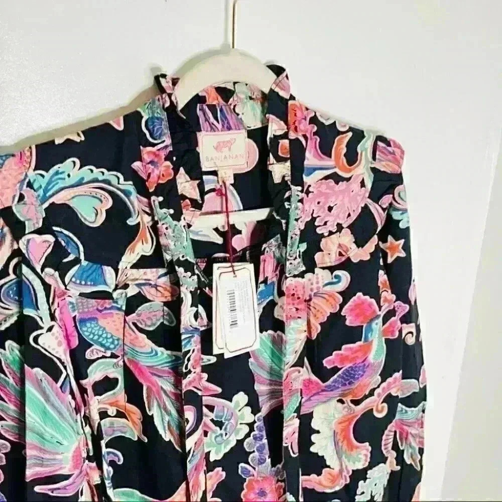 NWT Banjanan Bethany Tie Neck Ruffle Top Rococo Fantasy - Picture 8 of 8